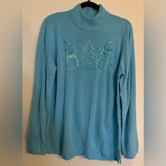 NWT Quacker Factory Mockneck Acrylic Snowman Sequin Pearls Sweater Sz Large ☃️❄️ - Picture 1 of 11